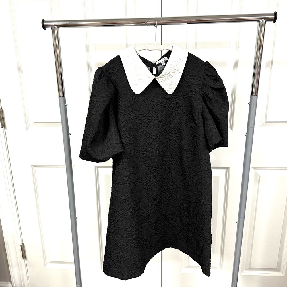 Chic Black Dress with White Collar
